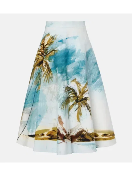 Fustă midi Oscar De La Renta cu imagine din poplin albastru
