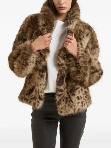 Palton de blană Bully cu imagine cu model leopard cu blană maro