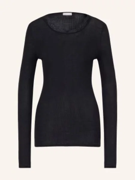 Hanro Spací Tričko Woolen Lace Z Merino Vlny A Hedvábí černá