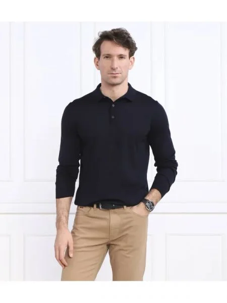 BOSS BLACK de lână polo lancione negru