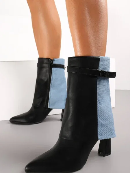 Botine cu Bloc din Piele Ecologică și Blugi Acenda negre