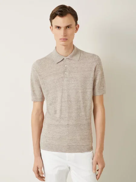 Brunello Cucinelli Dzianinowa Koszulka Polo O Regularnym Kroju beige beżowa