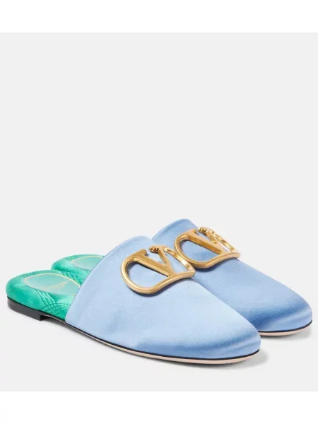 Сатенени домашни пантофи Valentino Garavani синьо