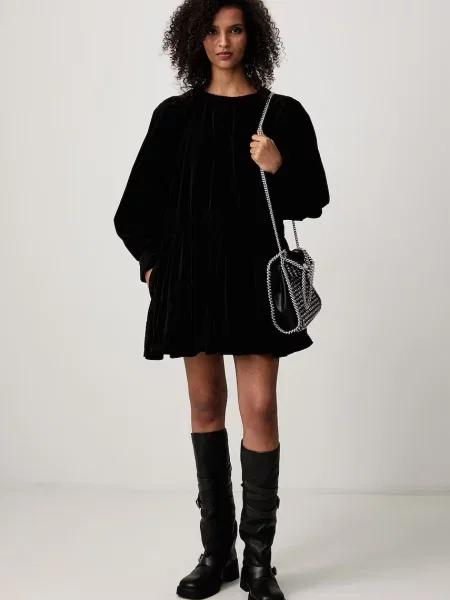 GANNI Gathered rochie simplă din velur