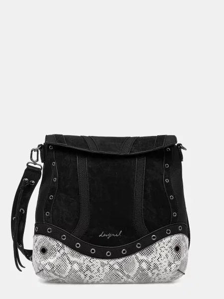 Geantă Desigual din jerseu cu model piele de șarpe negru