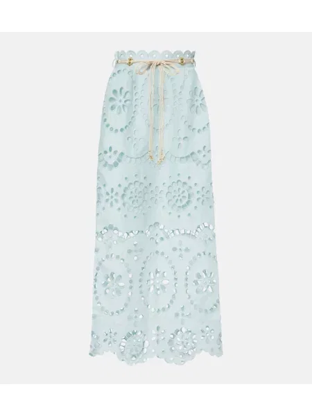 Lniana spódnica midi Zimmermann do kolan niebieska