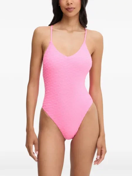 Slip de baie Nike cu imagine cu cordon din jacard roz
