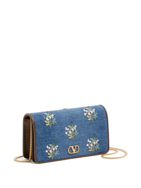 Мини чантичка Valentino Garavani бродирана на цветя синьо