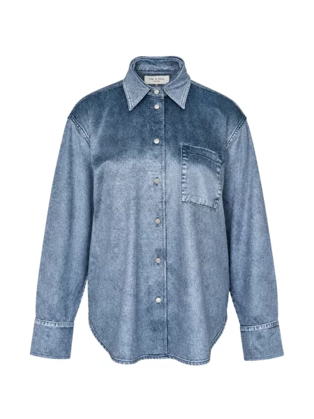 Lung cămașă Rag & Bone de catifea albastru