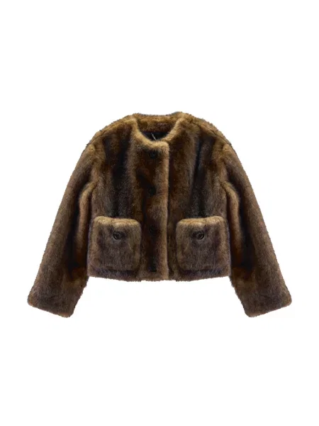 Kurtka Marc Jacobs o skróconej długości typu teddy brązowa