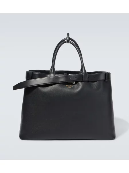 Usnjena torba Prada z zaponko črna