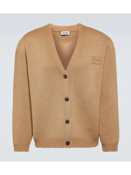 Cardigan Miu Miu de lână bej