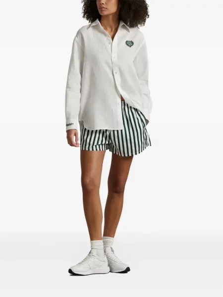 Tricou Polo Ralph Lauren din piele cu broderie în carouri maro