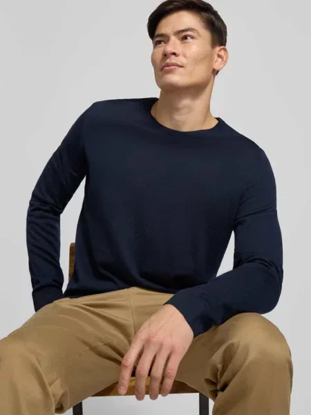 BOSS sweter wełniany lekki granatowy