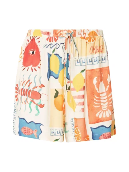 PIECES Pantaloni PCKLARISA azur / galben citron / portocaliu / natural alb
