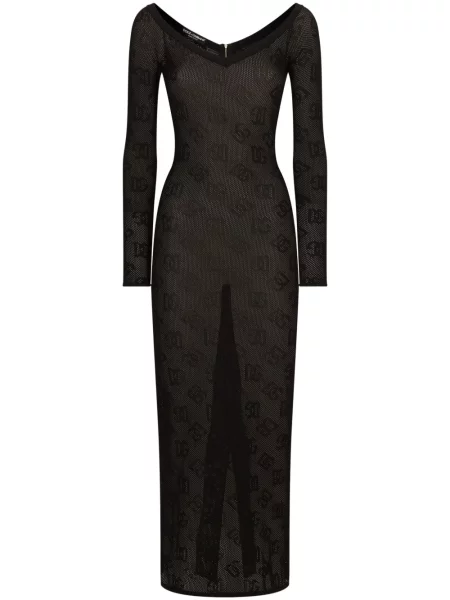 Rochie maxi Dolce & Gabbana cu decolteu în V din jacard de costum negru