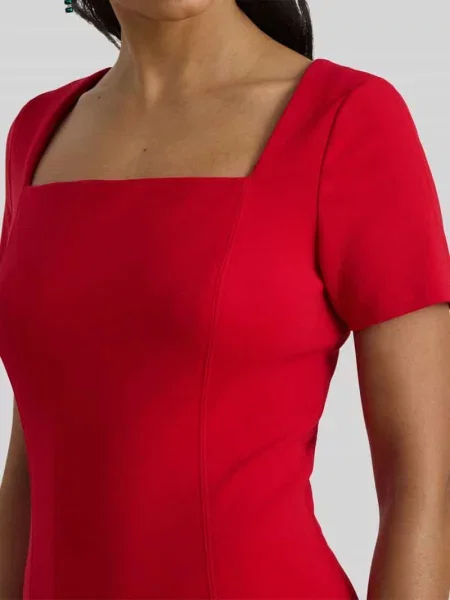 Sukienka koktajlowa z prostokątnym dekoltem Lauren Ralph Lauren czerwona