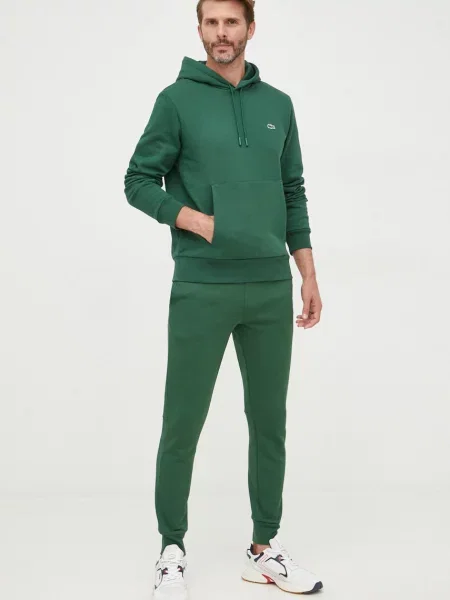 Lacoste pulover s kapuco bombažen zelena