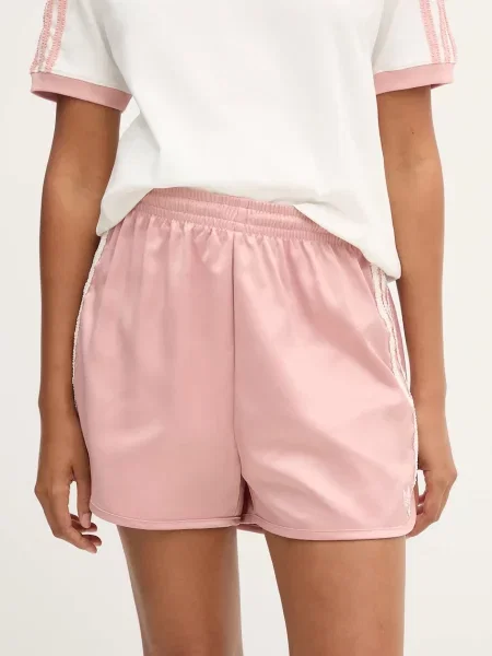 Къс панталон adidas Originals Ruffle Shorts с апликация с висока талия розово