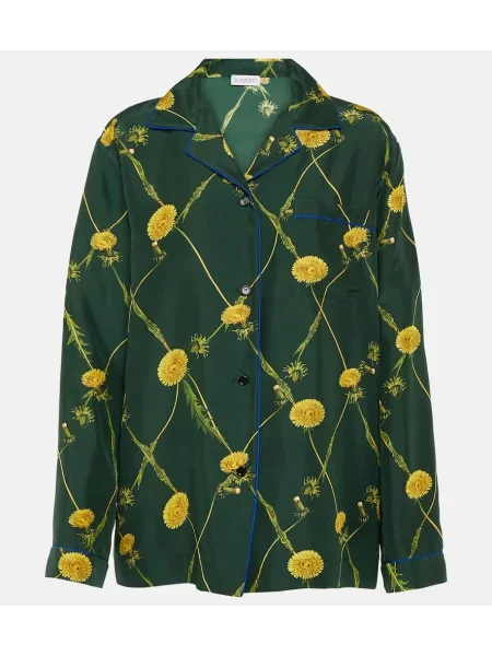 Cămașă Burberry de mătase cu model floral verde