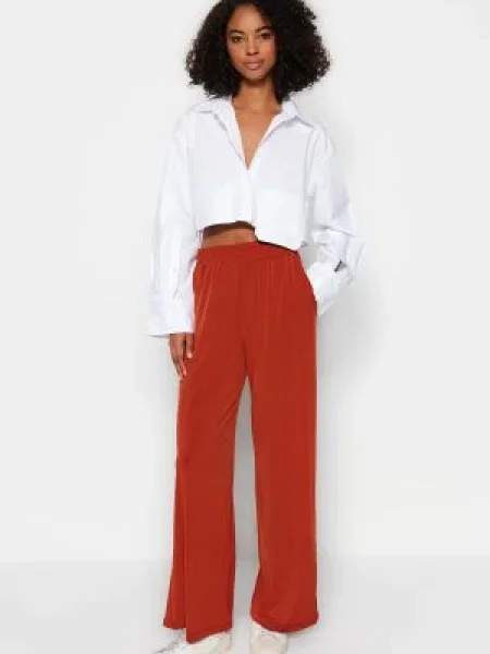 Pantaloni Trendyol cu talie înaltă tricotate casual
