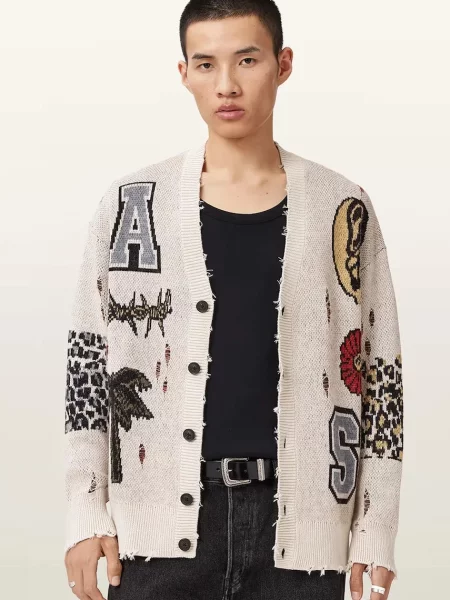 AllSaints cardigan pentru bărbați cu amestec de lână FOXX alb