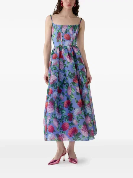 Μίντι φόρεμα Carolina Herrera με σχέδιο οργάντζα μπλε