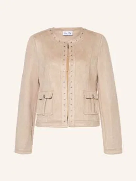 Joseph Ribkoff Żakiet Pudełkowy Z Imitacji Skóry Z Nitami beige beżowa