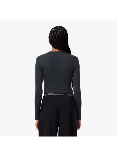 Lacoste Koszulka Slim Fit Z Prążkowanej Bawełny szara