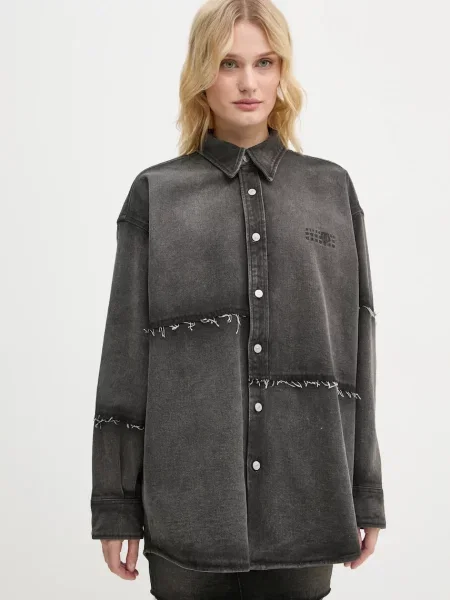 Maison Margiela geacă din denim femei de tranzitie oversize gri