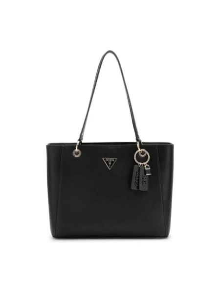 Lniana torebka skórzana Guess czarna