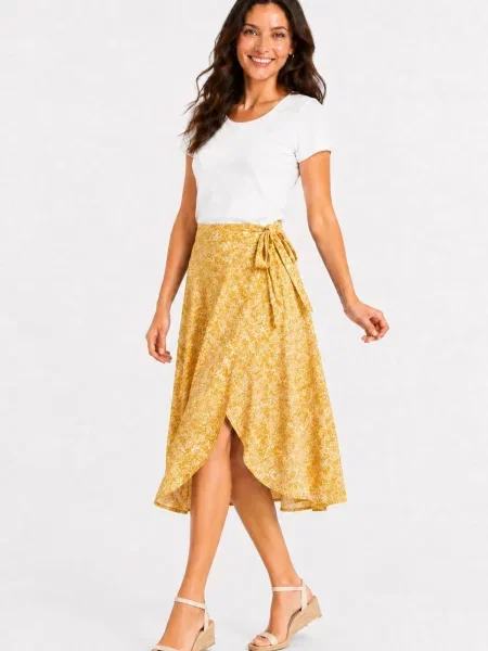 Sophia Pirrera Sukňa Batik Print Wrap Midi Skirt horčicová