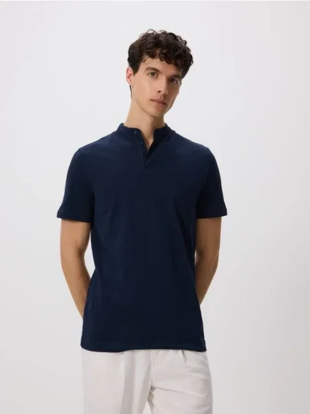 Reserved Koszulka polo regular ze stójką granatowy