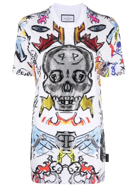 Tricou Philipp Plein de cristal alb