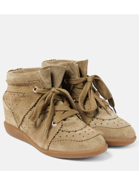 Sneakerși Isabel Marant din piele de căprioară cu pană gri