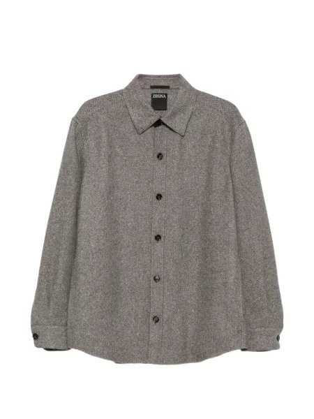 Geacă cămașă Zegna cu model herringbone gri