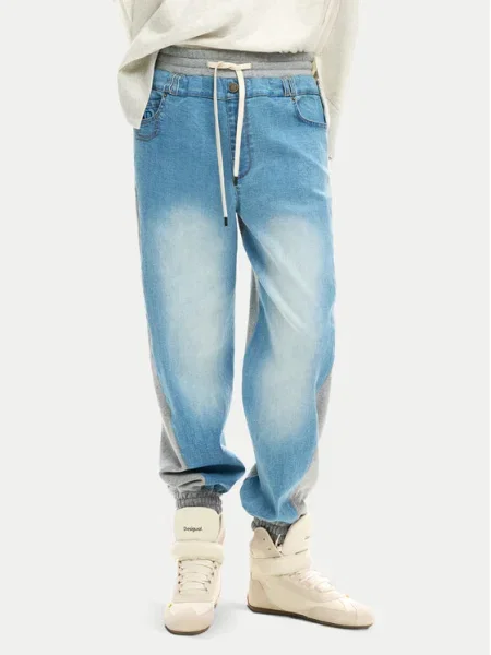 Desigual Nohavice modrá denim / melírovaná sivá