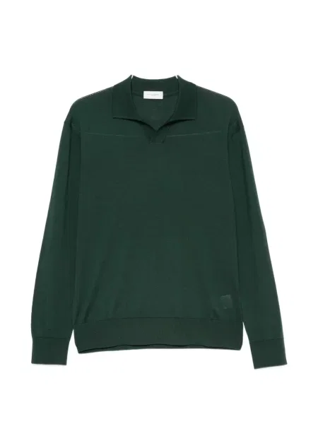 Lung tricou polo Paolo Pecora de lână verde