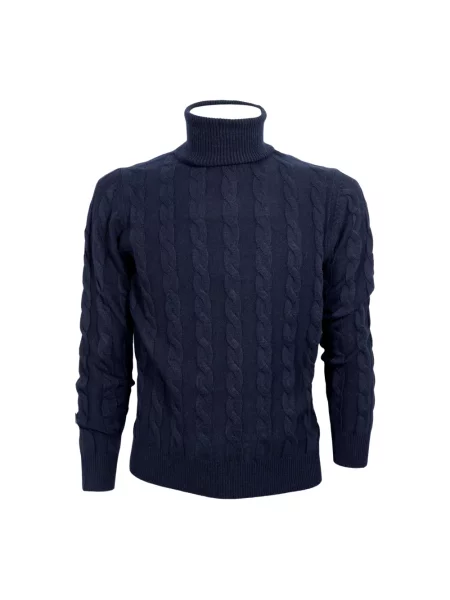 Lniany sweter z golfem Cashmere Company niebieski