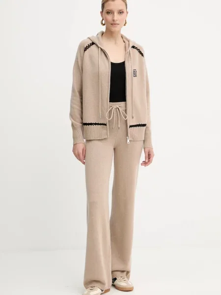 Ermanno Scervino bluza wełniana z kapturem z aplikacją beżowy