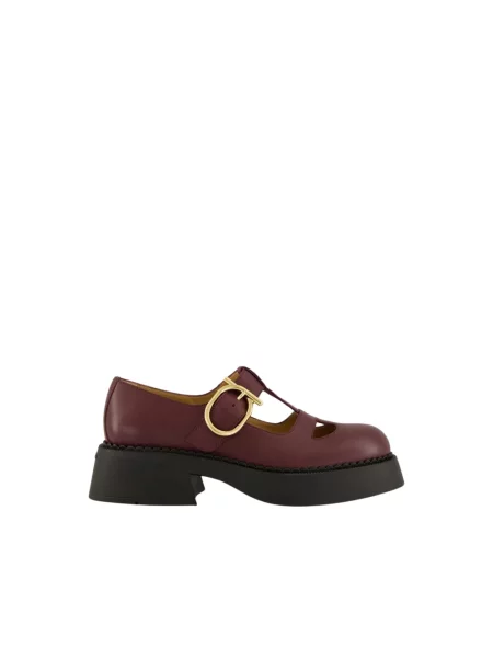 Mokasyny Ferragamo skórzane na sprzączkę chunky czerwone