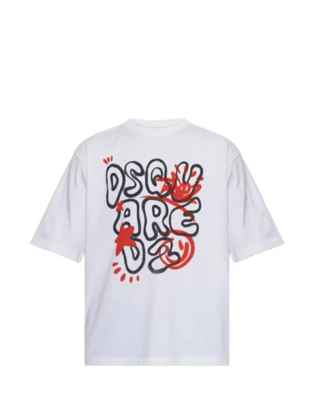 Scurt tricou Dsquared2 cu imagine alb