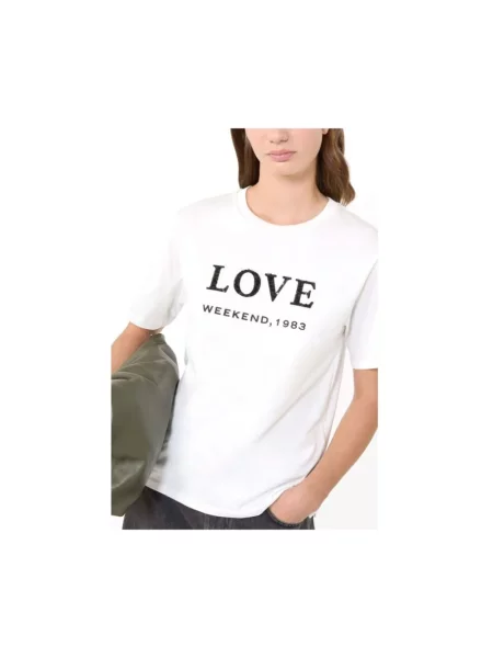 T-shirt o kroju slim fit z czystej bawełny model ‘DAGILE’ Weekend Max Mara biała