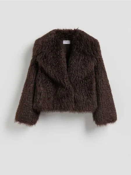 Reserved Kurtka z imitacji futra ciemnobrązowy
