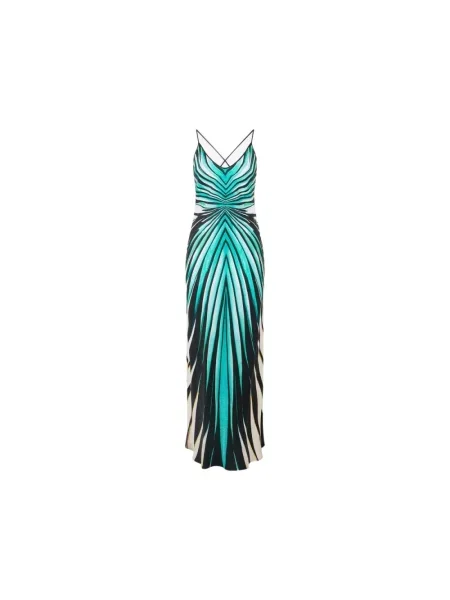 Jedwabna sukienka maxi Roberto Cavalli z nadrukiem niebieska