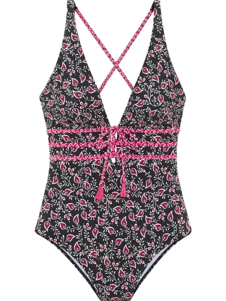 LASCANA Costum de baie întreg magenta / negru alb