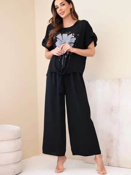 Bluză Kesi Włoski cu model floral negru