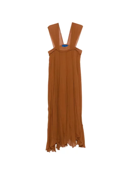 Rochie Mes Demoiselles cu decolteu în V plisată de costum maro