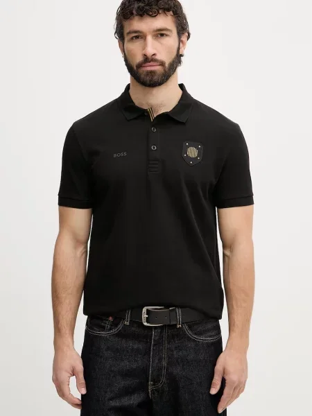 Tricou polo Boss Green negru