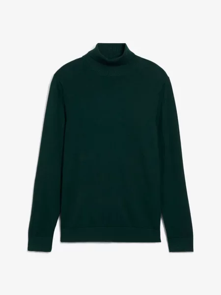 Cienki sweter z golfem z domieszką wełny merino zielony